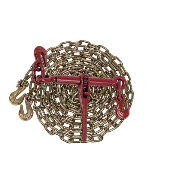 (8 Pack) 1/4" x 12' Grade 70 Chain Binder Kit with Grab Hook & 1/4" - 5/16" Load Binder - 3150 LBS WLL Transport Binder Tow Chain with Hooks - Heavy Duty Ratcheting Chain & Binder