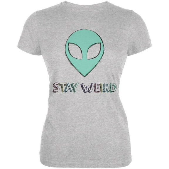 Stay Weird Alien Juniors Soft T Shirt Heather MD