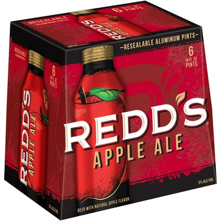 Redd's Apple Ale Beer, 6 Pack, 16 fl. oz. Aluminum Bottles, 5% ABV