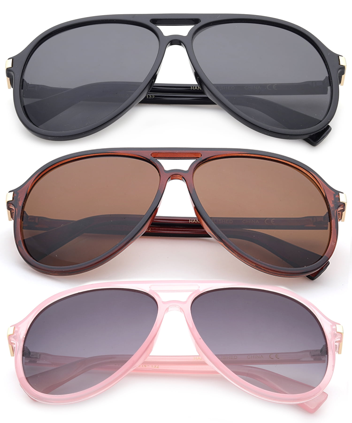 3 Pack Plastic Aviator Frame Fashion Sunglasses for Women
