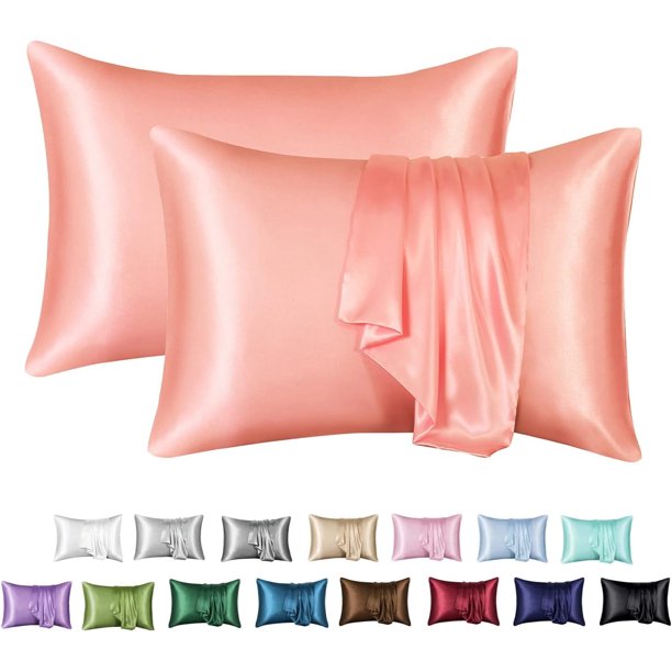 POWKOL - Funda de almohada de satén para cabello y piel, paquete de 2 fundas de almohada de satén de seda, tamaño estándar (juego de 2), funda de almohada sedosa con cierre tipo sobre (50,8 x 76,2