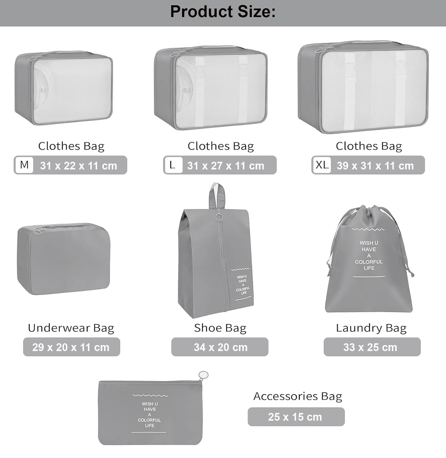 Lazer Polyester Packing Organizer Set [3 Packing Cubes, 3 Pouches], Blue, 7 Count