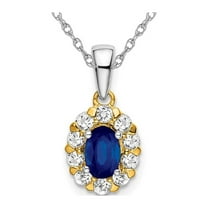 1/2 Carat (Ctw) Lab-Created Blue Sapphire Pendant Necklace with Lab-Grown Diamonds in 14K White Gold with Chain