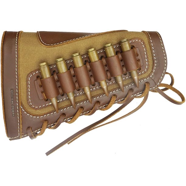 Wayne's Dog Leather Gun Shell Holder Buttstock, Canvas Recoil Pad Extension for Shotguns Rifles