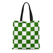 LADDKE Canvas Tote Bag Chessboard Checker Board in Green and White Checkered Reusable Shoulder Grocery Shopping Bags Handbag
