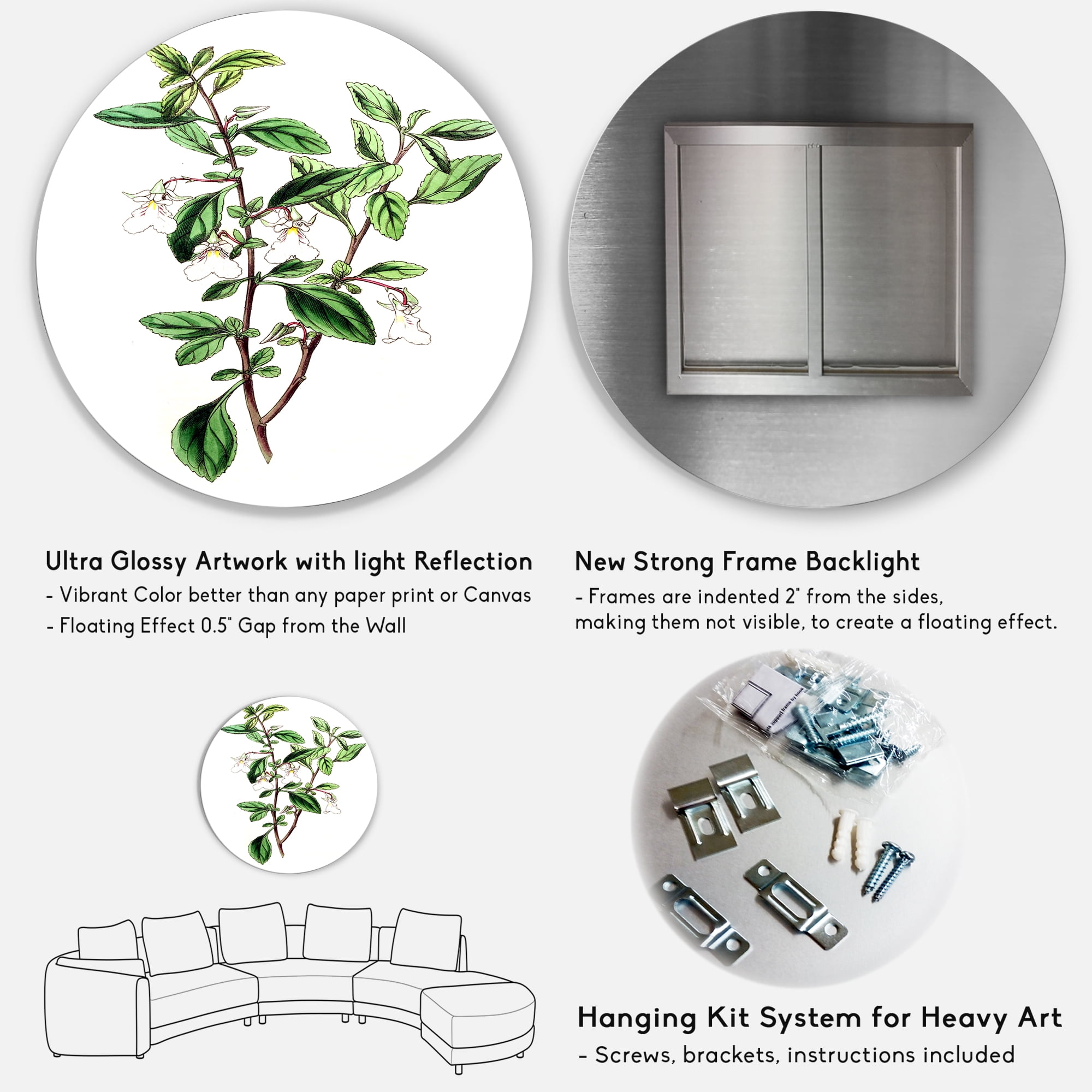 Designart 'Ancient Green Leaves Plants VII' Traditional Circle Metal Wall Art 11x11 - Disc of 11