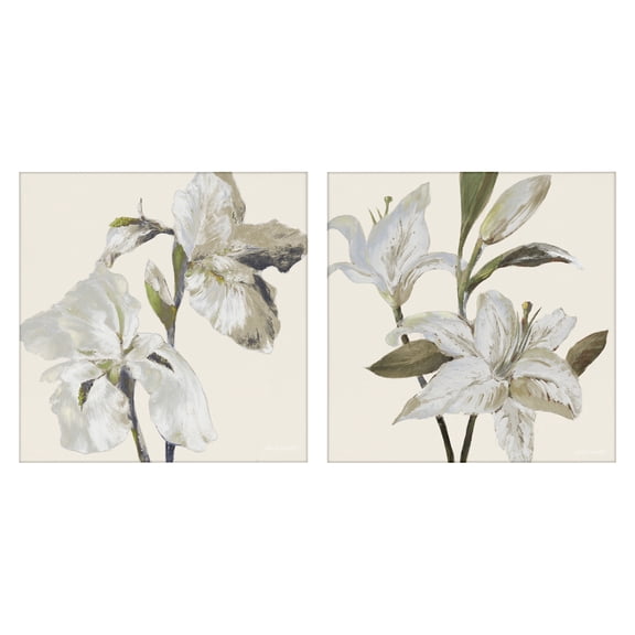 Stupell Industries Irises and Lilies Soft Beige 2 Piece Canvas Wall Art Set, design by Lanie Loreth