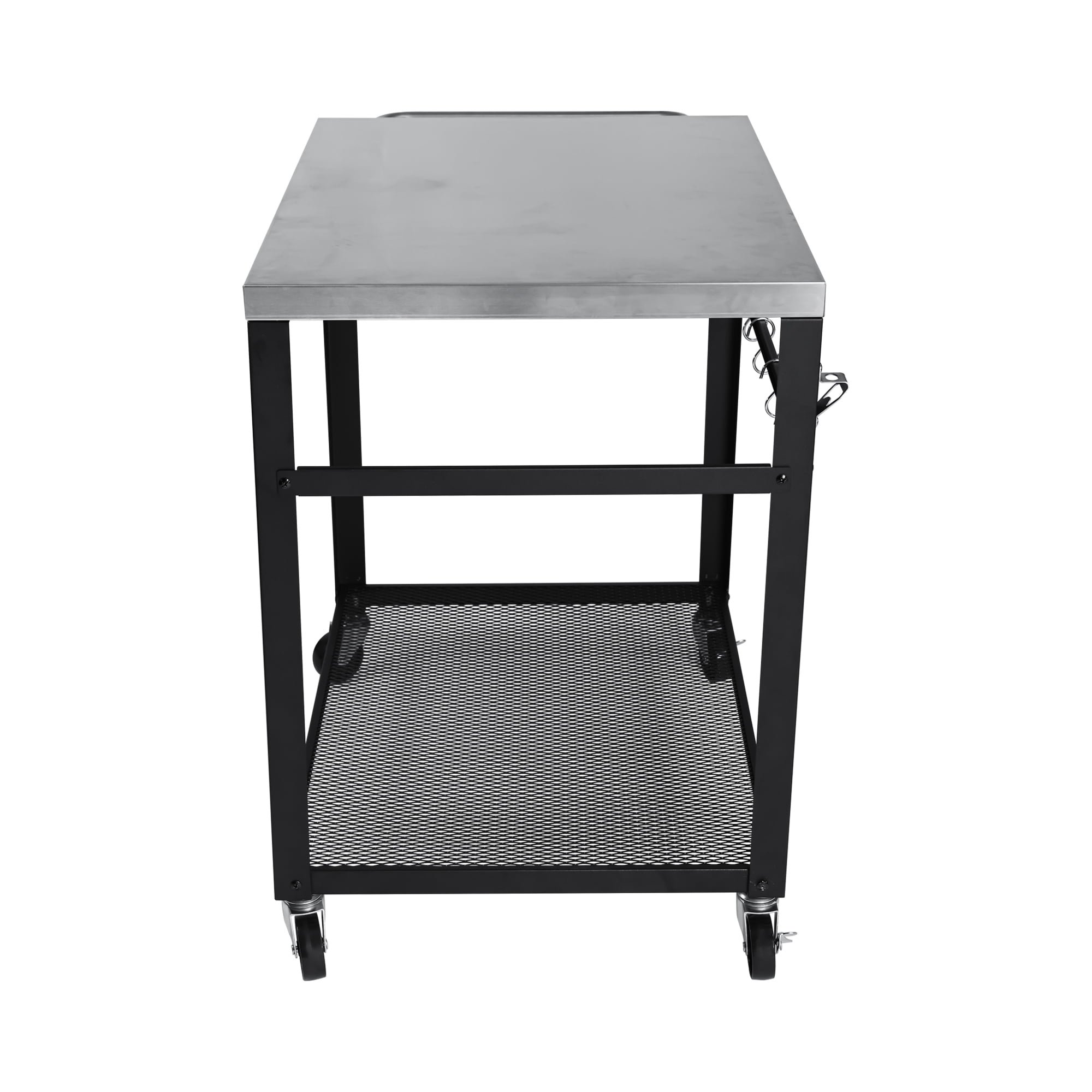 2-Tier Outdoor Grill Cart with Stainless Steel Top Locking Wheels Tool Hooks Movable BBQ Prep Table, Black
