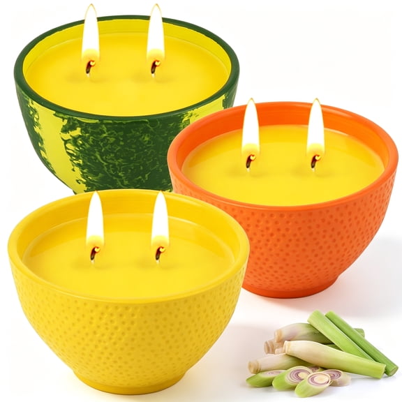 Giphtpoeet 3 Pack Citronella Candles 2 Wick Cement Bowl Lemongrass Scented Outdoor Candles for Patio Garden Deck Camping