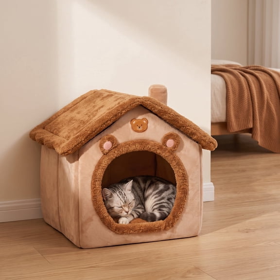 Yangxin Cat Cave Bed, Washable Dog Bed, Warm and Cosy Cat House, Foldable Comfortable Pet Cat House, Dog Bed with Removable Cushion, Dog Bed with Cover Cave, Dog House with Non-Slip Bottom