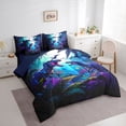 thumbnail image 2 of Homewish Jungle Dino 7 Pieces Full Size Bedding Sets,Neon Plants Full Size Bed in a Bag,Blue,Navy Blue Reversible, 2 of 8