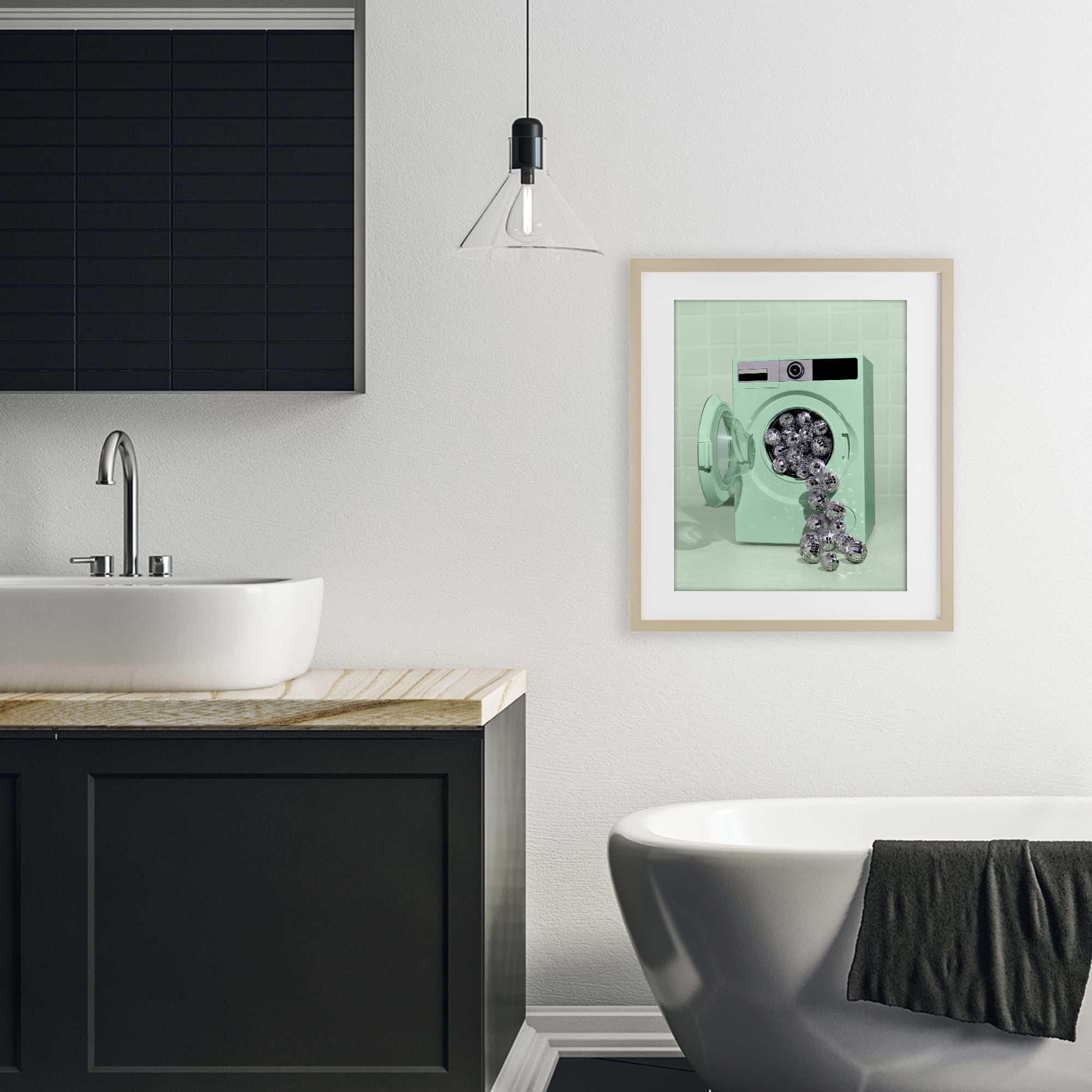 Stupell Industries Disco Laundry Machine over Green Birch Framed Print Under Glass, design by LISH Creative