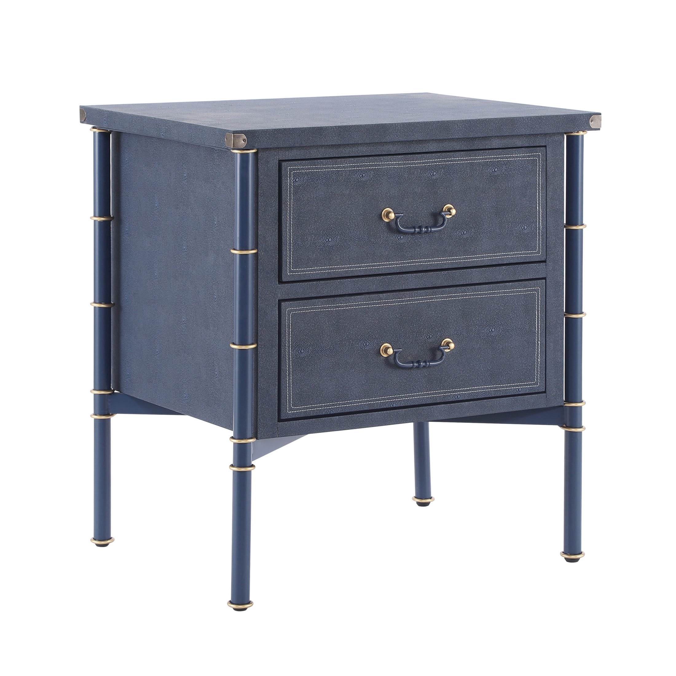 Christopher Knight Home Vintage Nightstand with 2 Drawers, PU Upholstered Bedside Table, Navy Blue