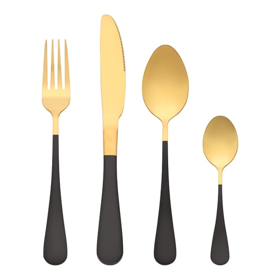 Unique Bargains Flatware Set Stainless Steel Silverware Black 4 Pcs