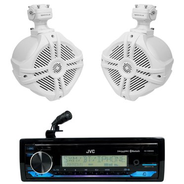 JVC KD-X38MBS Marine Stereo Bundle – Bluetooth Receiver, 2x 5.25" 180W Speakers, Antenna, 1-Year Warranty