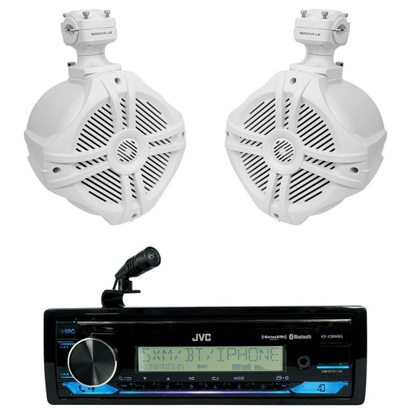 JVC KD-X38MBS 1-Din Marine Stereo Receiver w/Bluetooth (2) 6.5" Tower Speakers
