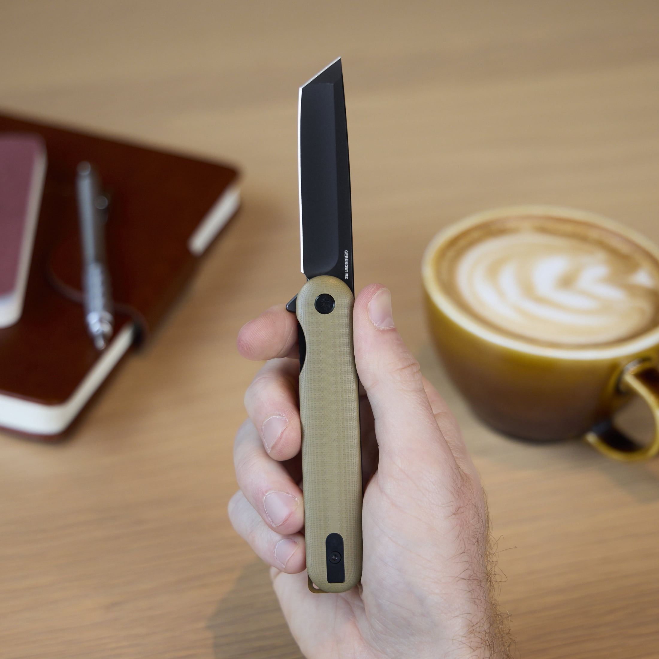 Swiss Tech Gerundet M2 Folding Knife, 14C28N Steel Tanto Blade, Fde G-10 Handle, EDC Pocket Knife with Reversible Pocket Clip