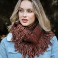 thumbnail image 2 of Frayed Trim Infinity Scarf For Women - winter Fashion, Marled Knit, Plaid Blanket Scarves, Soft, Cozy, Warm Shawl Lightweight Premium wrap (Rust), 2 of 4