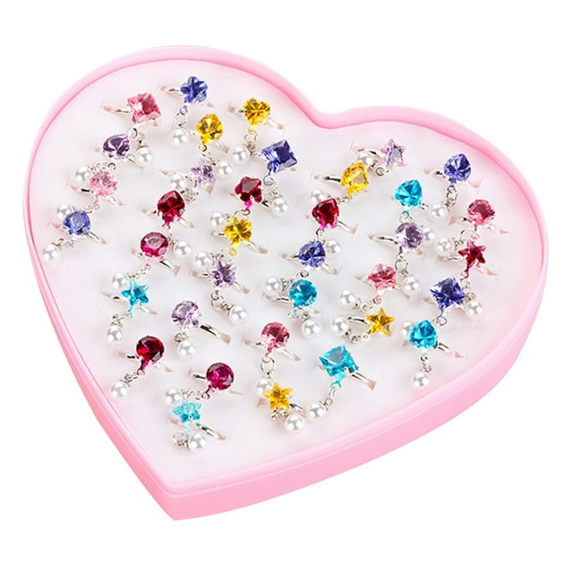36PCS Kids Ring Set Cute Crystal Decor Adjustable Party Ring Jewelry Finger Ring
