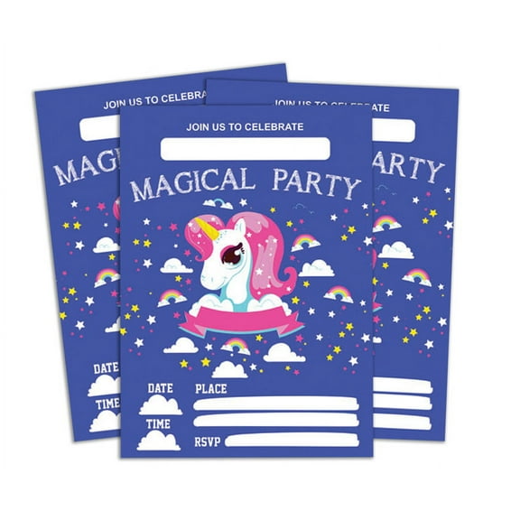 Darling Souvenir Blue Birthday Invitation Card 28 Pcs Fill or Write In Blank Invites Printable Party Supplies 5 x 7 Inches