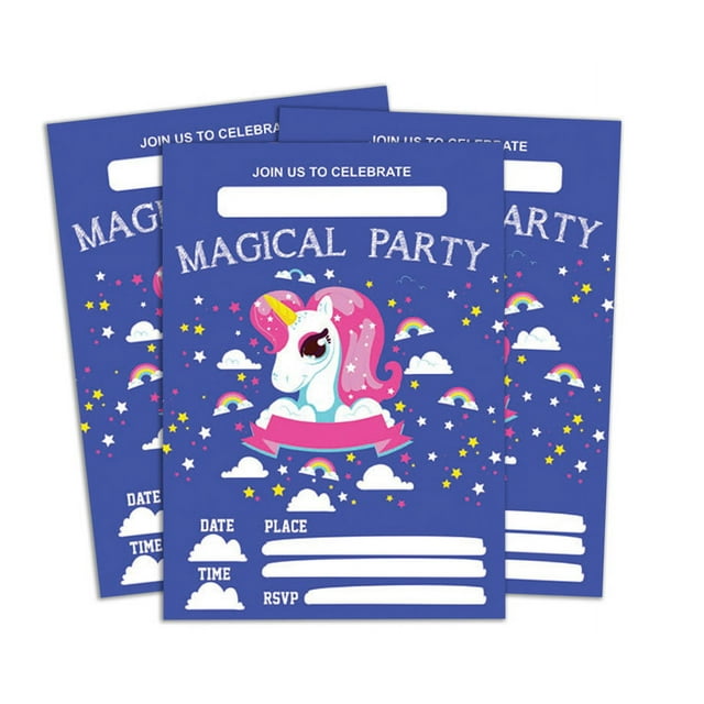 Darling Souvenir Blue Birthday Invitation Card 28 Pcs Fill or Write In Blank Invites Printable Party Supplies 5 x 7 Inches