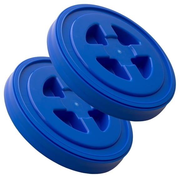 Smart Seal Replacement Lid - 2 Pk, Blue - Easy Screw Top Pail Lid for 3.5,5,6 & 7 Gallon Buckets - Food Grade, Commercial Storage Container, Paint, Brine, Cat & Dog Food, More