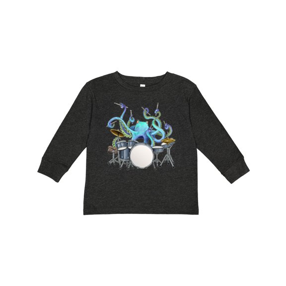 Inktastic Cute Blue Octopus Drumming Boys or Girls Long Sleeve Toddler T-Shirt