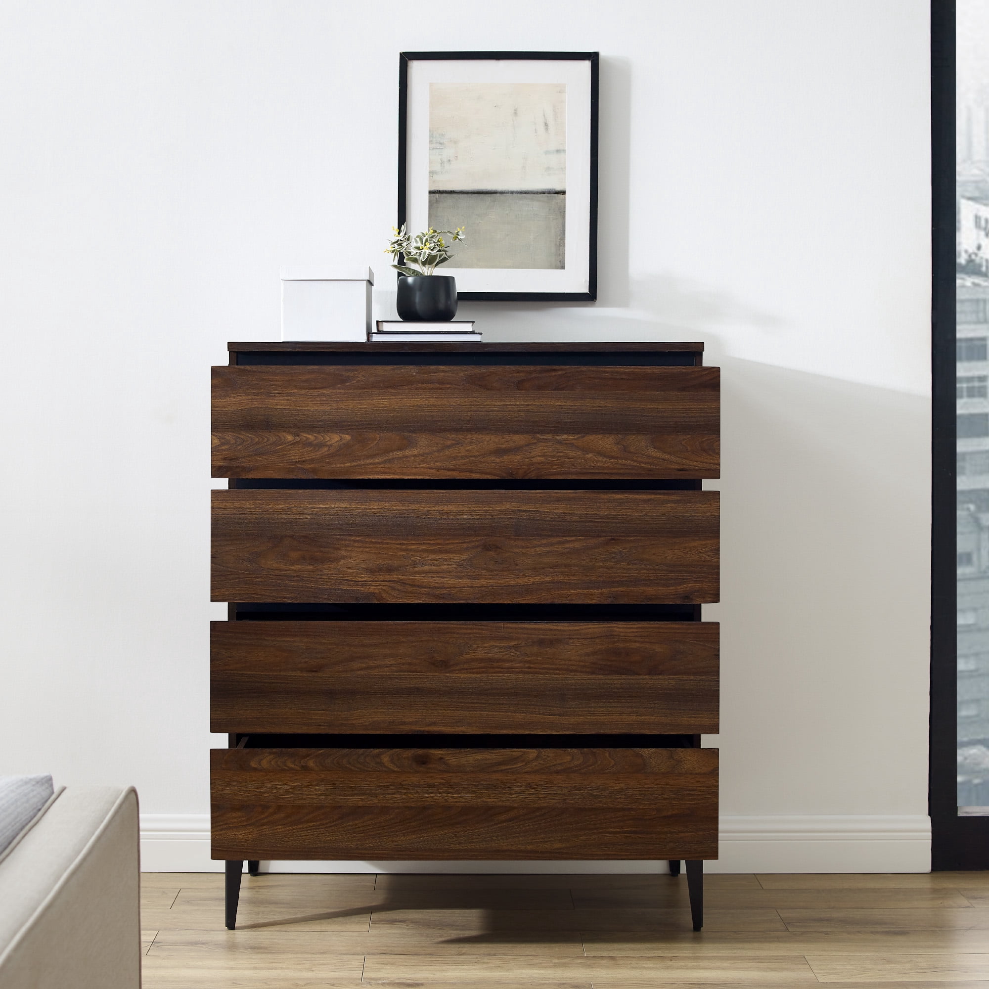 Walker Edison Urban Industrial 4 Drawer Vertical Dresser, Dark Walnut
