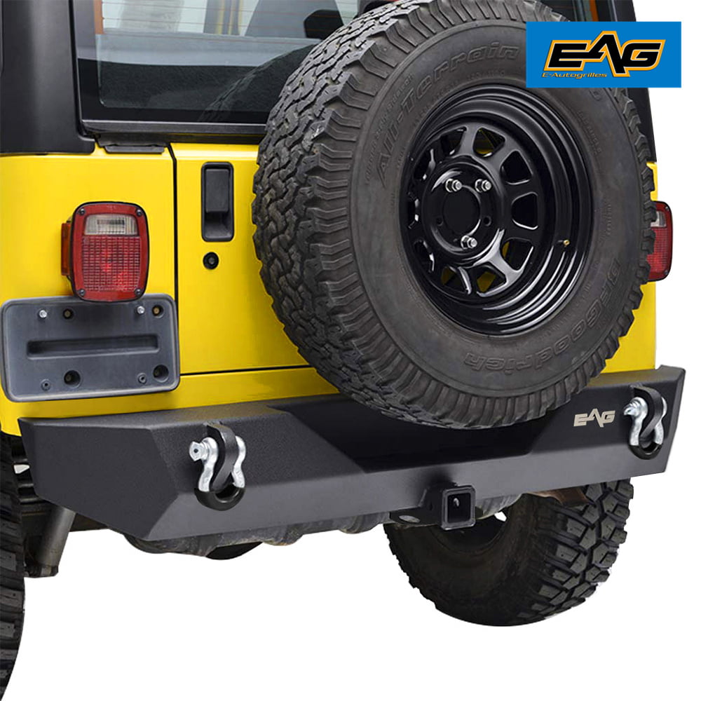 EAG Rear Bumper with D-Ring in Black Textured - fits 87-06 Jeep Wrangler TJ/ YJ 