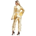 thumbnail image 4 of Aislor 70s Jumpsuit for Women Disco Costume Long Flared Sleeves Movie Star Flare Dance Hippie Rompers Gold XXL, 4 of 7