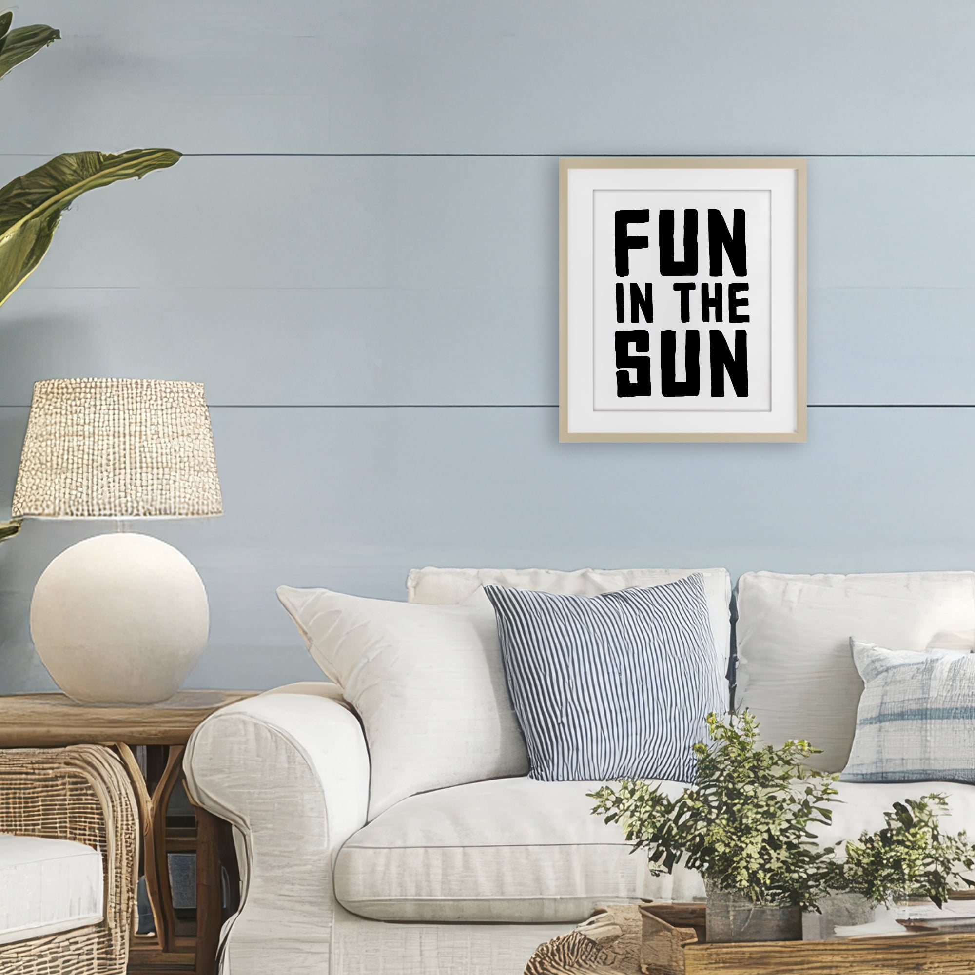 Fun In Sun Simple Sentiment Birch Framed Print Under Glass, design by Lettered and Lined