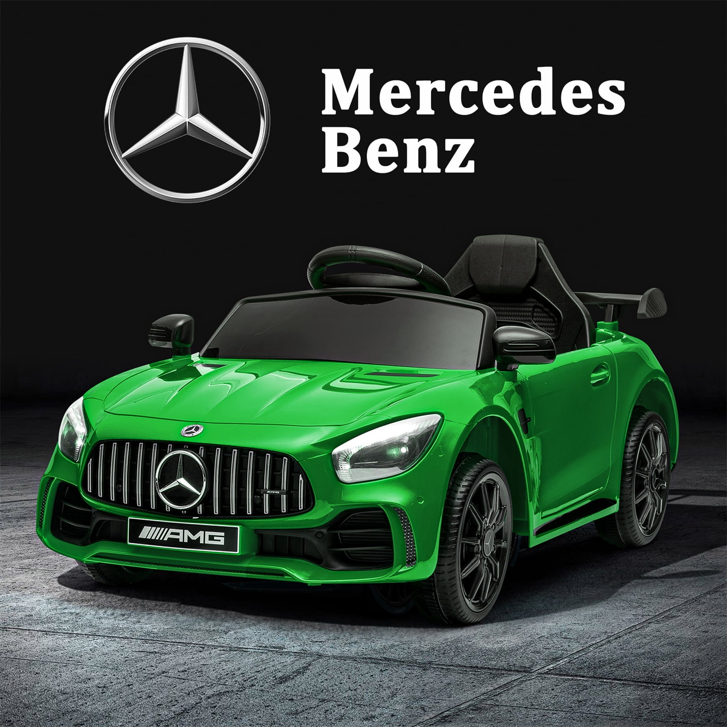 CIPACHO Licensed Mercedes-Benz AMG GTR Dual drive 12V Powered Ride Ons Sports Car with 2.4G Remote Control, Green