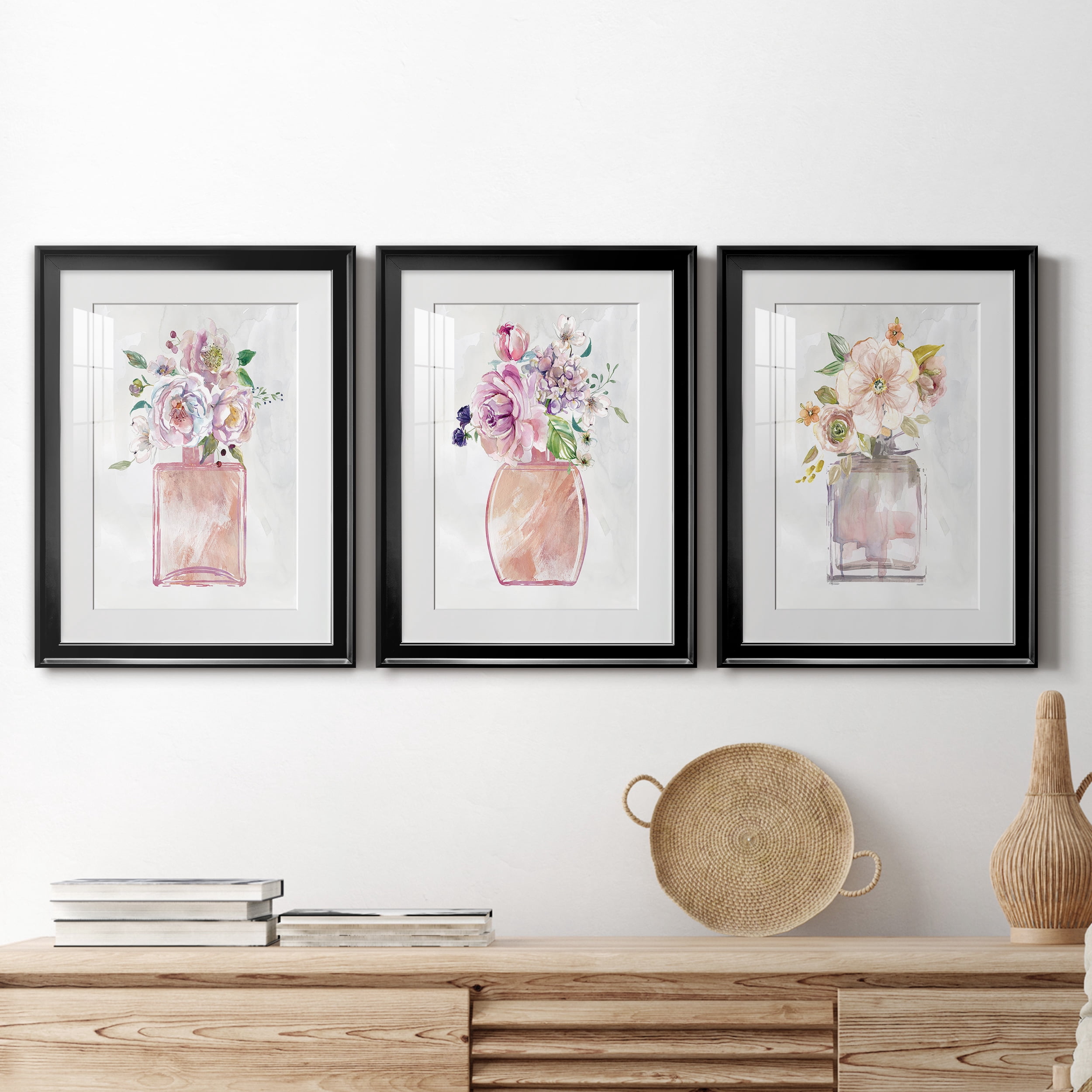 Fragrance of Summer I Premium Framed Prints Set of 3 - Ready to Hang - 18 x 24 Each - Black Frame