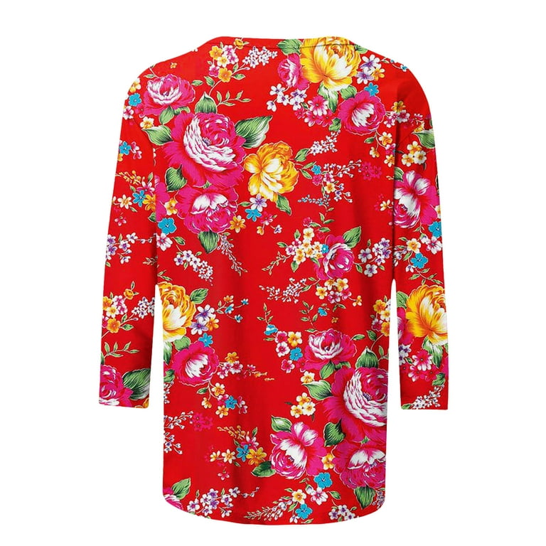 Multicolor Ditsy Floral Print 3/4th Sleeves Tee, ADFY-KRIRNT-2094