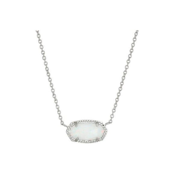 Kendra Scott 4217714172 Signature Elisa Rhodium Plated & White Kyocera Opal Pendant Necklace