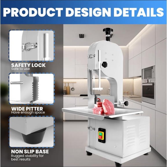 Muweixin 1500w Electric Bone Saw Machine, Commercial Frozen Meat Cutter, 110v with 19.3in Workbench, for Kitchen Butcher Shop