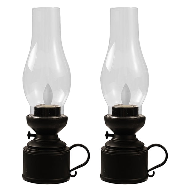2 lámparas LED de queroseno vintage para camping, linterna de exterior con llama parpadeante, estilo retro, transparente, para uso en interiores y exteriores