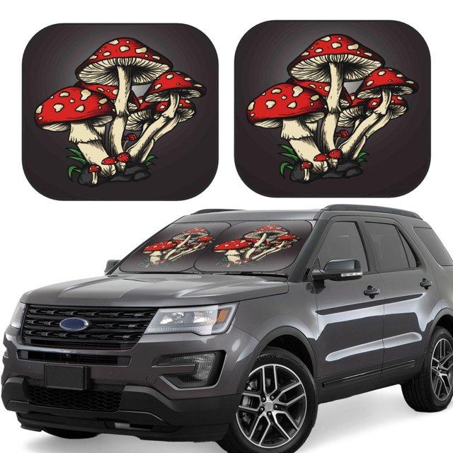 Balery Red Mushrooms Parasol para parabrisas de coche de 2 piezas | Parasol plegable para parabrisas delantero de coche para la mayoría de sedanes-Large