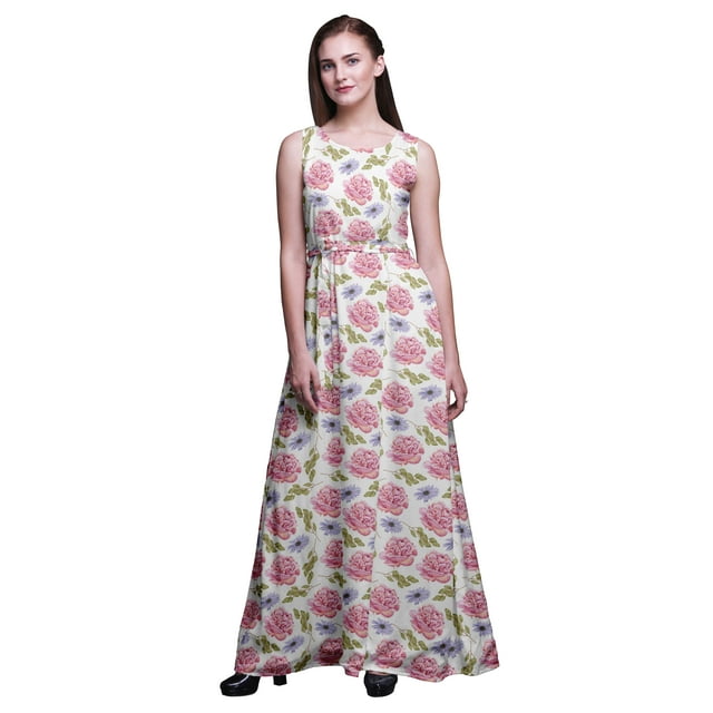 Bimba Robe Longue Maxi à Imprimé Floral pour Femmes, Tenue de Villégiature, Robe de Soirée - Très Petit