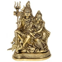 Brass World Brass Shiva Parvati - Brass Shiv Parivar Shiva Bholenath Shankar Parvati Ganesh Family Murti Idol Statue Sculpture (Height 7.75" Antique)