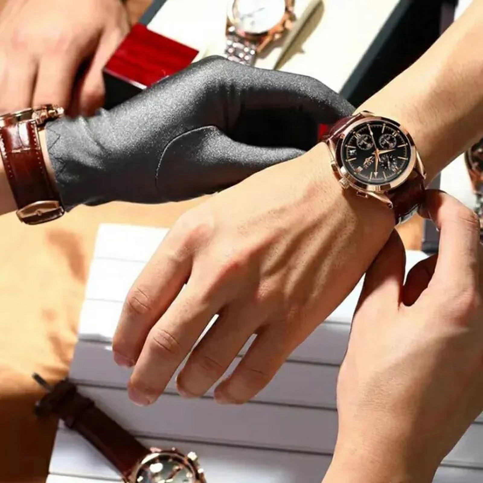 New Fashion Mens Watches Top Brand Luxury Military Quartz Watch Man Premium Leather Waterproof Sport Chronograph Watch Men Clock gold blue 0 Walmart