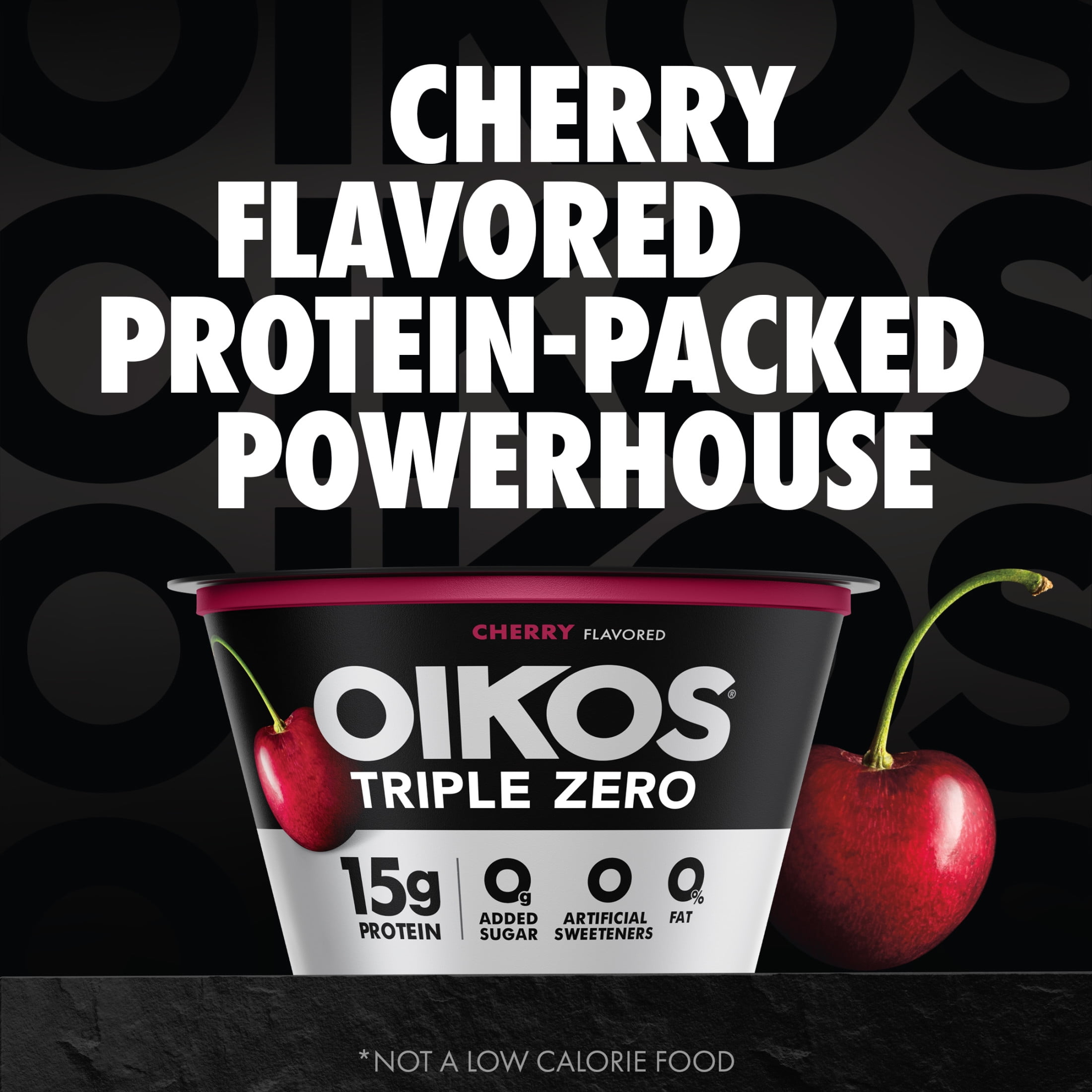 Oikos Triple Zero 15g Protein Cherry Greek Yogurt, 90 Calories, 0g Added Sugar and 0 Artificial Sweeteners, Nonfat Yogurt Pack, Great for Office Snacks, 5.3 oz Cup
