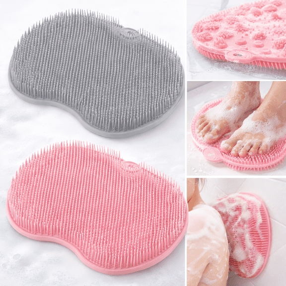 Shower Foot & Back Scrubber Massage Pad | Wall Mounted Silicon Bath Scrubber with Suction Cups, No-Bend Foot Cleaner & Back Washer for Exfoliating Dead Skin, Soothe Achy Feet