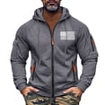 thumbnail image 3 of Men's Flag Print Hoodie with Zipper Arm Pocket, Fleece Cardigan Oversized Casual Pullover for Casual Style, Outdoor,Dark Gray,2XL, 3 of 5