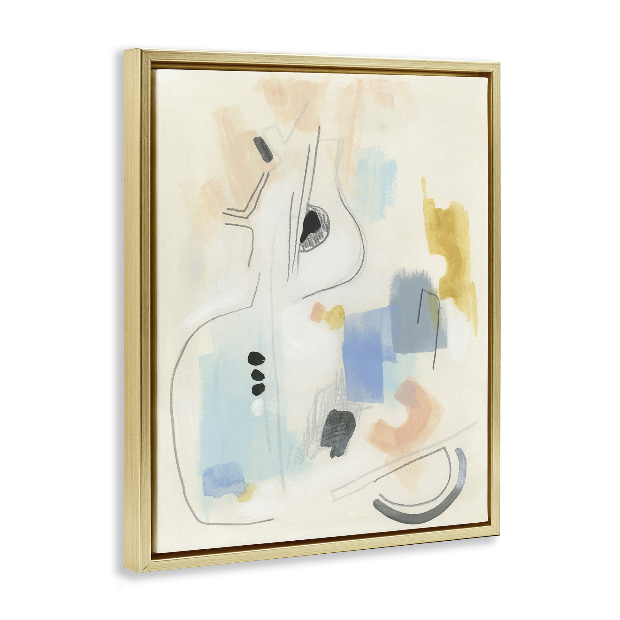 Stupell Industries Funky Modern Pastel Abstraction Abstract Painting Gold Floater Framed Canvas Art Print Wall Art, 25 x 31