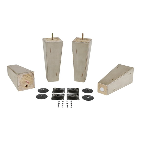 ProFurnitureParts 7" Inch Antique Gray Finish Square Tapered Pyramid Wood Sofa Legs Set of 4 w/Leg Plates