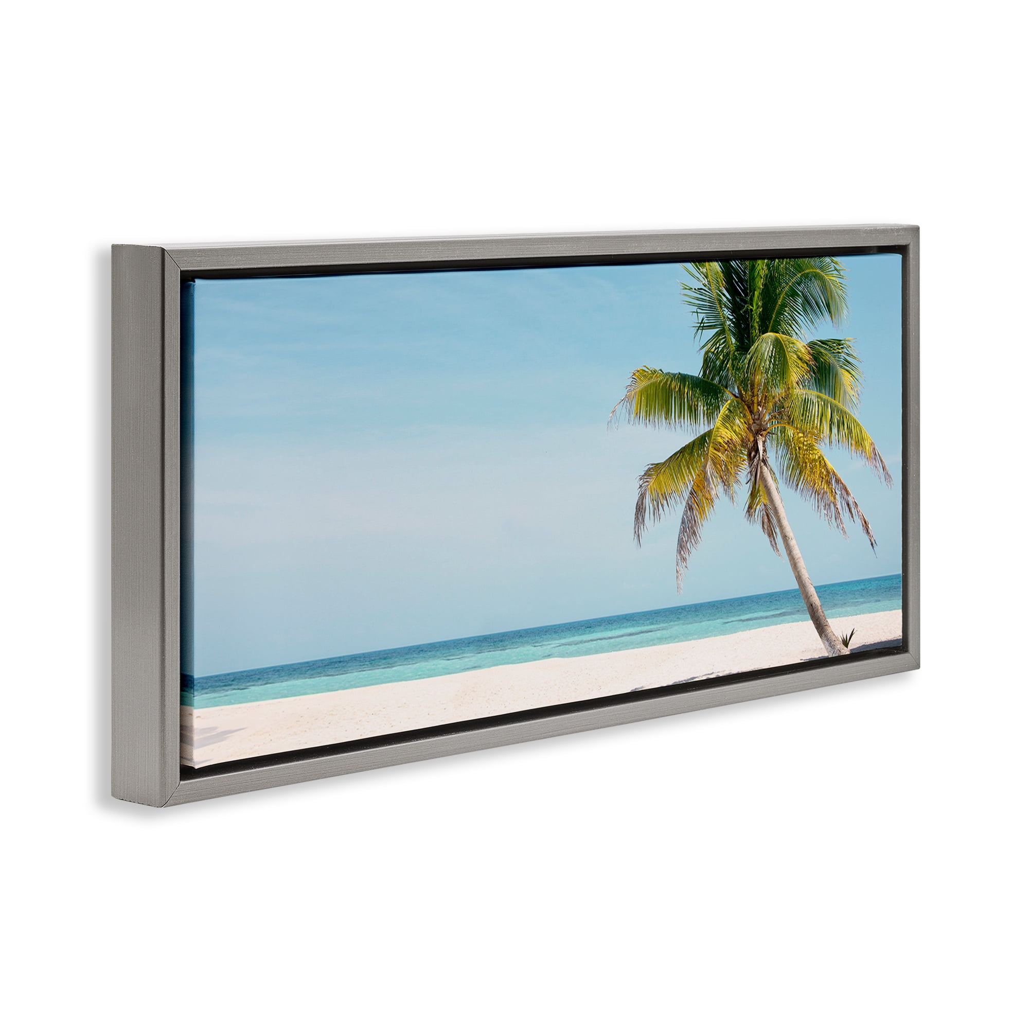 Stupell Industries Tropical Island Palm Tree Gray Framed Floater Canvas Wall Art, design by Danita Delimont