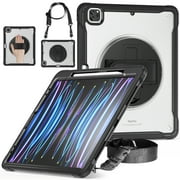 Dteck Case for iPad Pro 12.9-inch 3rd/4th/5th/6th Generation (2018/2020/2021/2022),Military Grade Shockproof Silicone Cover 360° Rotatable Stand- Shoulder Strap- Handle- Pencil Holder,Black
