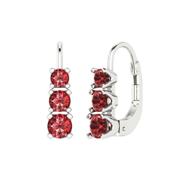 1.06 ct Lever-Back Drop Dangle Earrings for Women | 4mm Round Cut Natural Garnet | 18K White Gold