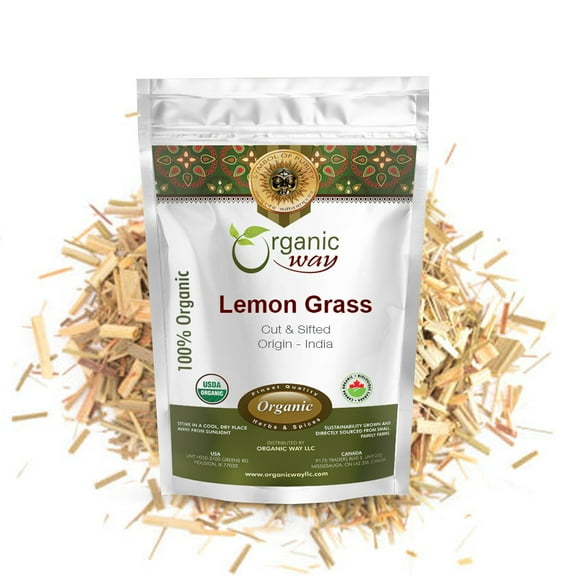 Organic Way Dried Lemongrass (Cymbopogon Citratus) Fine Cut & Sifted - Herbal Tea | Organic & Kosher Certified | Raw, Vegan, Non GMO & Gluten Free | USDA Certified | Origin - India (1/2LBS / 8Oz)